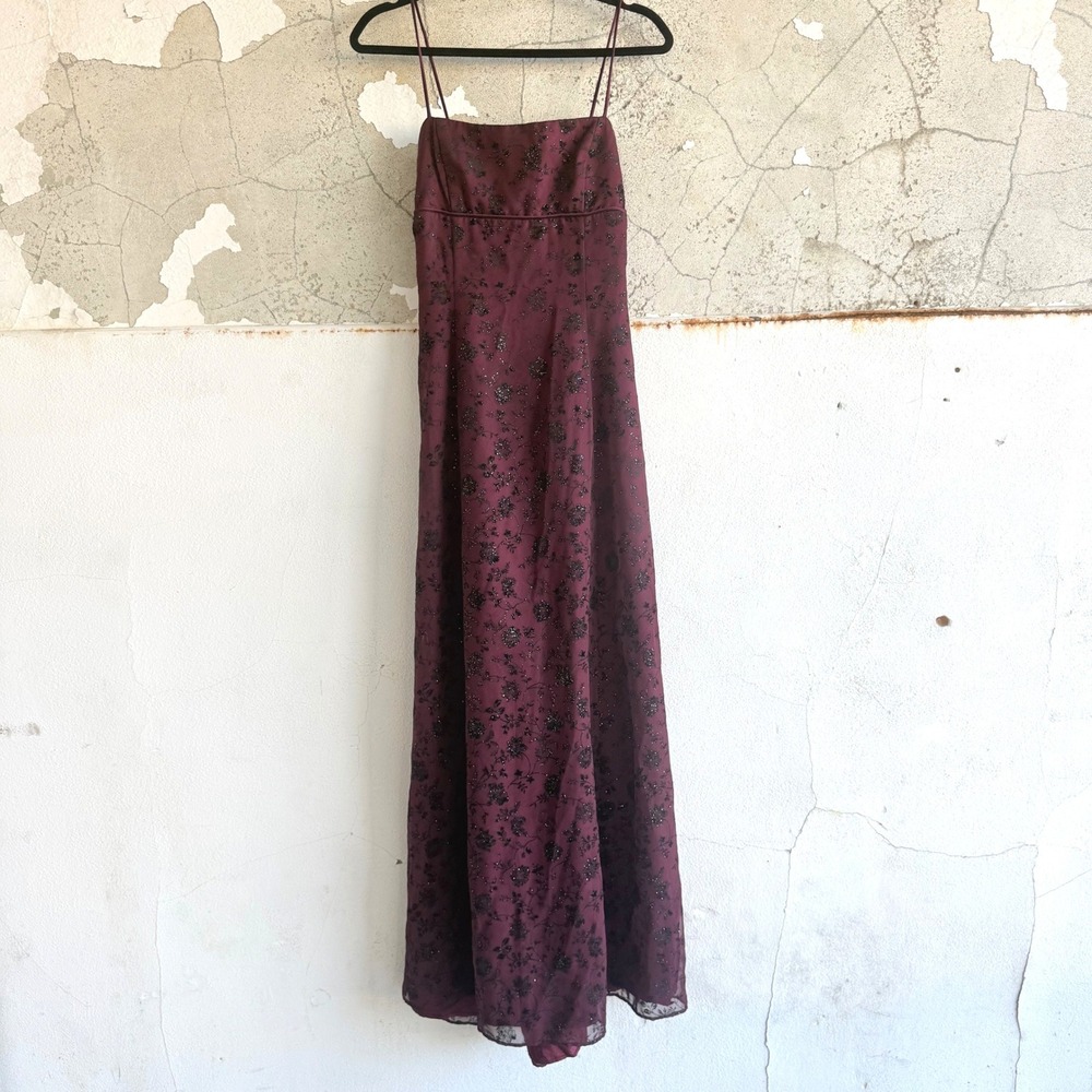 90s Prom Dress Formal Gown Open Back Corset Burgundy Morgan & Co Whimsigoth